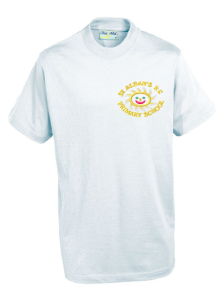 White PE T-Shirt - Embroidered with St Albans R.C. Primary School (Newcastle) Logo