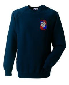 Navy Blue Crew Neck Sweatshirt - Embroidered with Belsay Primary School Logo