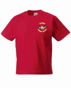 (STAFF) Red T-Shirt - Embroidered with Caedmon Primary School (Gateshead) Logo