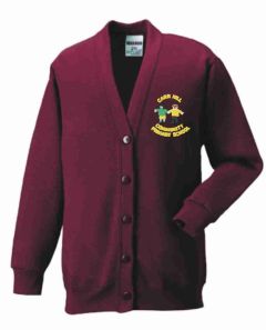 Burgundy SweatCardigan - Embroidered with Carr Hill Primary School Logo