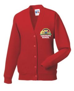 Red SweatCardigan - Embroidered With Catchgate Primary School Logo