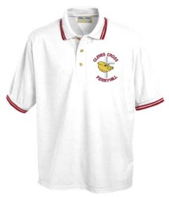 White/Burgundy Tipped Polo - Embroidered with Cleves Cross Primary School logo
