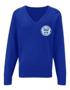 Royal Knitted V-Neck Jumper - Embroidered with Croft CofE Primary School Logo