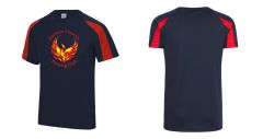 French Navy/Fire Red Contrast Cool T-Shirt - Printed Durham Phoenix Fencing Club Logo on front