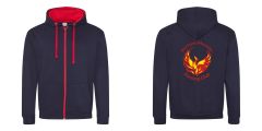 Adults French Navy/Fire Red Varsity Zoodie - Printed Durham Phoenix Fencing Club Logo on back