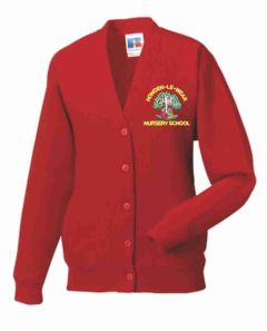 NURSERY- Red Sweat Cardigan - Embroidered with Howden Le Wear Nursery Logo