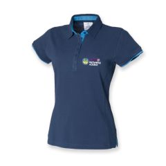 Navy/Marine Ladies Contrast Pique Polo - Embroidered with Haltwhistle Primary Academy Logo (STAFF)