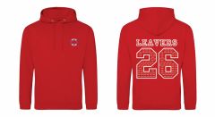 Fire Red Leavers 2026 Hoodie - Embroidered with Marine Park First School Logo + Leavers print on the back