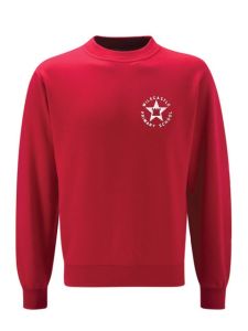 Red Sweatshirt with embroidered Milecastle Primary School Logo