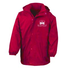 Red Stormproof Coat with Milecastle Primary School Logo