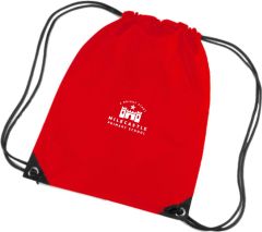 Red Shoe Bag with embroidered Milecastle Primary School Logo