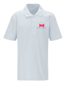 White Polo Shirt embroidered with the Milecastle Primary School Logo