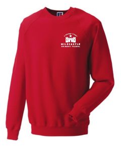 Red Sweatshirt with embroidered Milecastle Primary School Logo