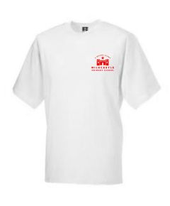 White T-Shirt with embroidered Milecastle Primary School Logo