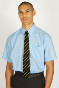 Blue Boys Short Sleeve Easycare Polycotton Shirts - Twin Pack (NSS)