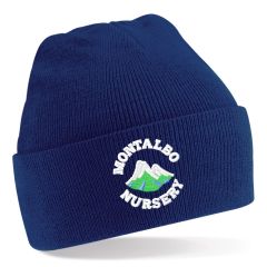 Navy Knitted Infant Hat - Embroidered with Montalbo Nursery School Logo