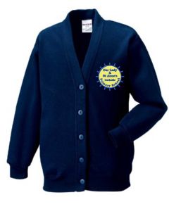 Navy Sweat Cardigan- Embroidered With Our Lady & St Anne's Logo