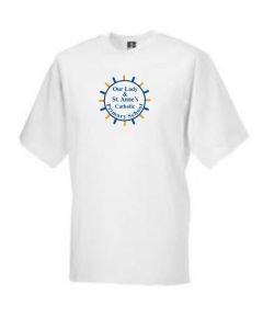 White PE T-Shirt - Printed with Our Lady & St Anne's RC Primary School logo
