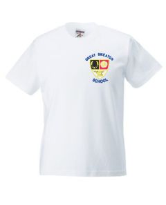 White T-Shirt - Embroidered with Great Smeaton Academy Primary School Logo