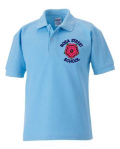 Sky Polo Shirt - Embroidered with Rosa Street Primary School Logo