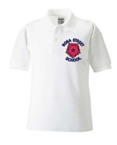 White Polo Shirt - Embroidered with Rosa Street Primary School Logo