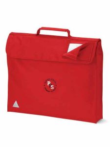 Red Book Bag with embroidered Rickleton Primary School Logo