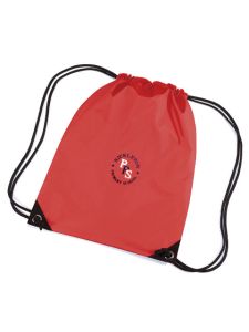 Red Shoe Bag with embroidered Rickleton Primary School Logo
