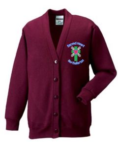 Burgundy Sweat Cardigan - Embroidered with Sacred Heart Primary School logo