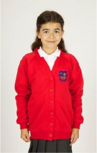 Red Sweat Cardigan - Embroidered with Evenwood CE Primary School Logo