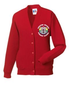 Red Sweat Cardigan - Embroidered with Preston Grange Primary School logo 