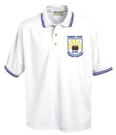 White/Royal Tipped Polo Shirt - Embroidered with Shiney Row Primary School Logo