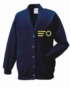 Navy Cardigan - Embroidered with Sir Charles Parsons School Logo