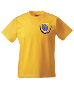 Gold PE T-Shirt - Embroidered with St Mary's Catholic Primary School Logo