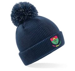 Navy Junior Reflective Bobble Beanie - Embroidered with St Oswalds Primary School (Hebburn) logo