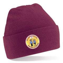 Burgundy Knitted Hat - Embroidered with St. Stephen's C.E. PS Logo