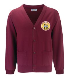 Burgundy Sweat Cardigan - Embroidered with St. Stephen's C.E. PS Logo