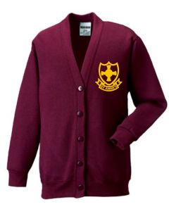 Burgundy Cardigan - Embroidered with St Anne's PS School Logo