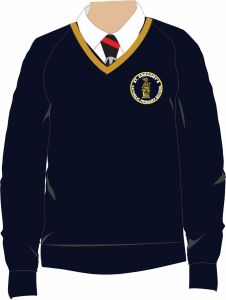 NEW 2025 - Navy/Gold Knitted Jumper - Embroidered with St Gregory's RCVA Primary School logo