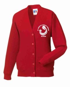 Red SweatCardigan - Embroidered with St Joseph's R.C. Primary School (Blaydon) Logo