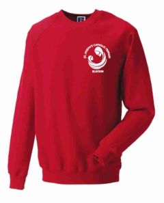 Red Crew-neck sweatshirt - Embroidered with St Joseph's R.C. Primary School (Blaydon) Logo