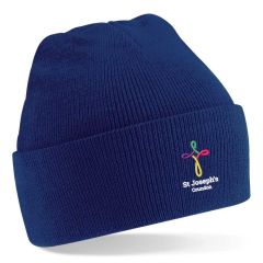 Navy Knitted Junior Hat - Embroidered With St Joseph's RCVA Primary School Logo (Coundon)