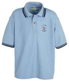 Sky/Navy Tipped Polo Shirt embroidered with St. Leonard's RC Primary School Logo