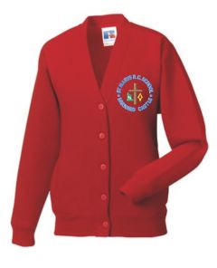 Red SweatCardigan - Embroidered With St Mary's R.C. PS Logo (Barnard Castle)