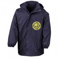 Navy Stormproof Coat - Embroidered with Stanley Crook Primary School Logo and Pupil Name