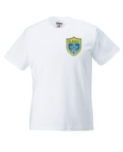 White PE T-Shirt - Embroidered with St Bede's Primary School (South Shields) Logo