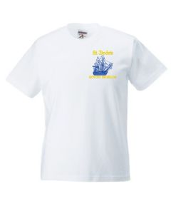 White PE T-Shirt - Embroidered with St Bede's Primary School (South Shields) Logo