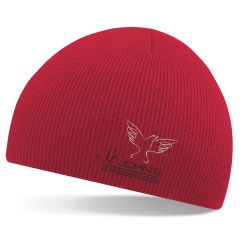 Red Knitted Beannie Hat - Embroidered with St John's C E (Aided) Primary School Logo