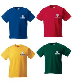 Red, Royal, Yellow or Bottle Green PE T-Shirt - Embroidered with St Joseph's Primary School (Stanley) logo
