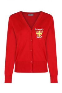 Red Knitted Cardigan - Embroidered with St Josephs Catholic Primary School (Murton) Logo