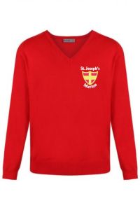 Red Knitted Jumper - Embroidered with St Josephs Catholic Primary School (Murton) Logo